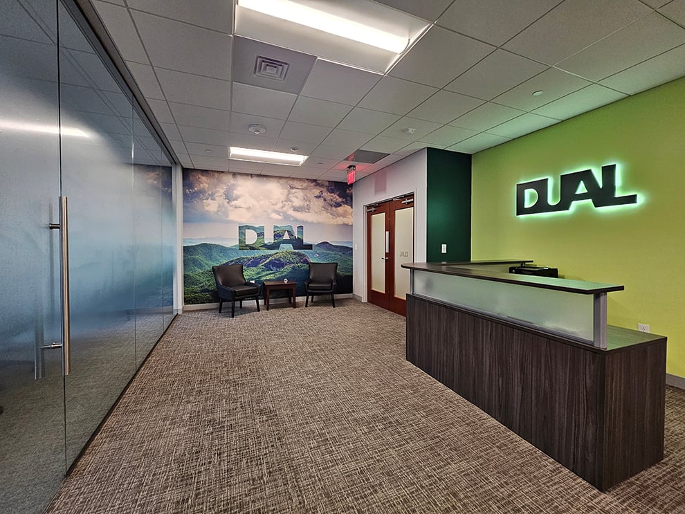 Adhesive vinyl graphics enhancing office branding in Winston-Salem, NC
