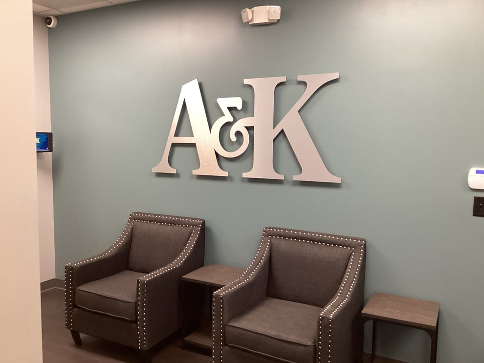 Dimensional Letters in Burlington, NC designed and installed for company name wall displays