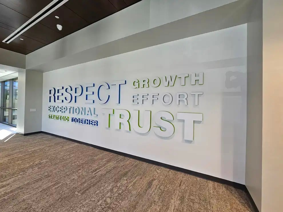 Dimensional Letters in Decatur, GA designed and installed for office branding and commercial interiors
