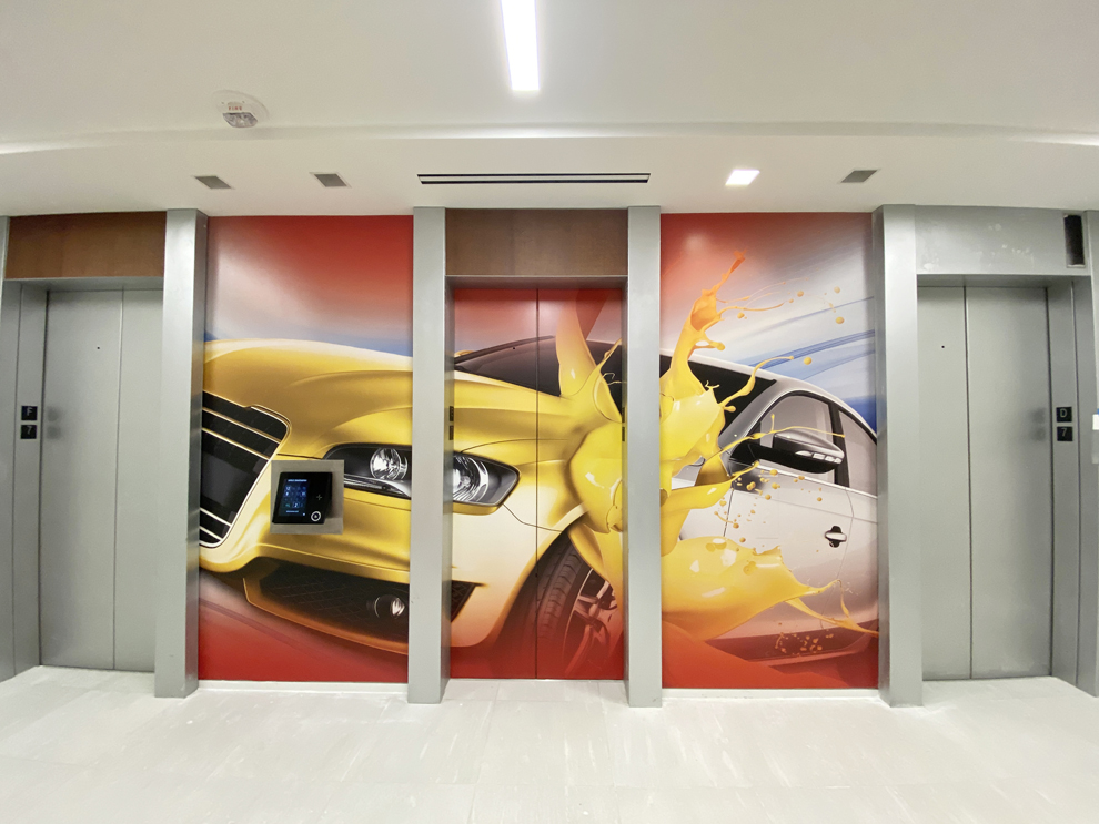 Elevator Wraps in Cary, NC designed and installed for conference centers and office lobbies