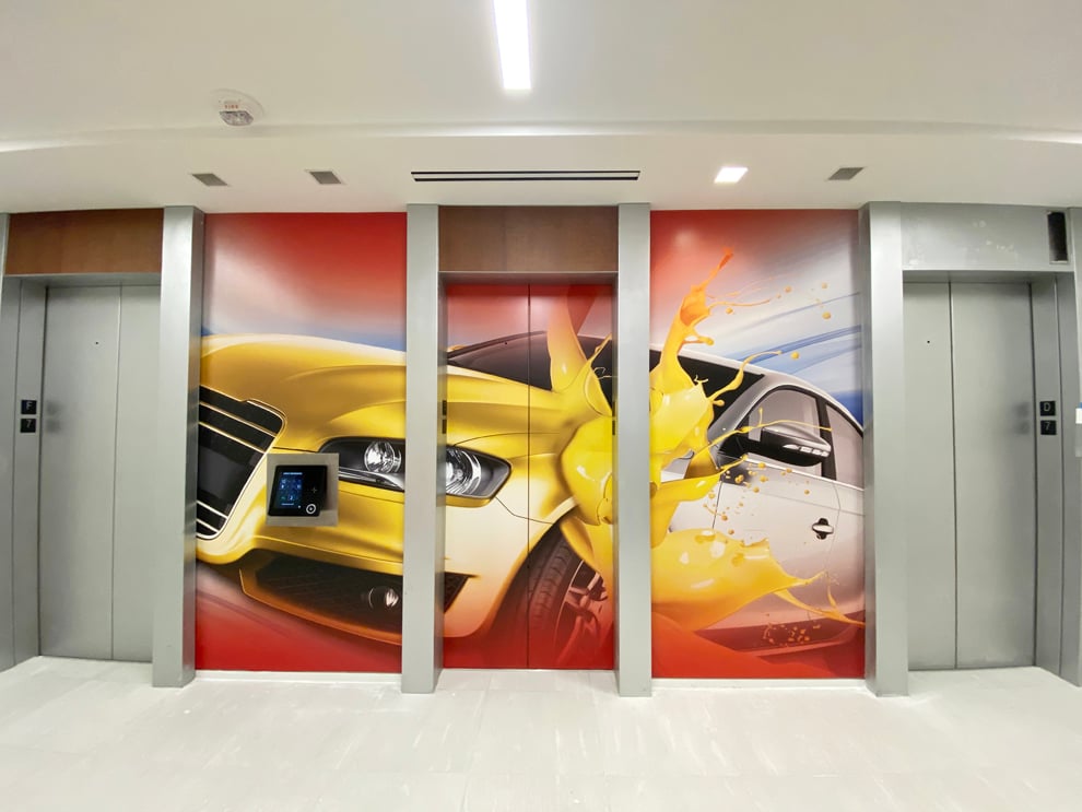 Elevator Wraps in Greenville, SC designed and installed for conference centers and office lobbies