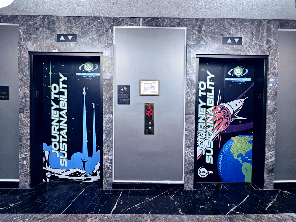 Elevator Wraps in Winston-Salem, NC designed and installed for elevator doors and cab interiors