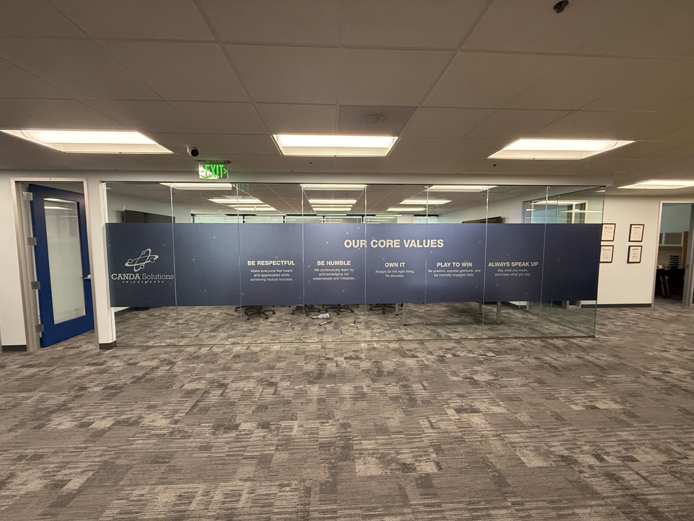 Office branding displays designed with environmental graphic design in Atlanta, GA