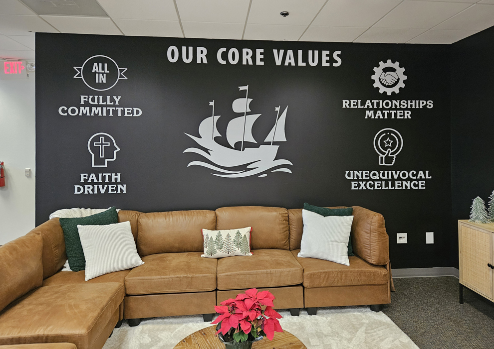 Environmental graphic design for corporate interiors and branding in Chapel Hill, NC