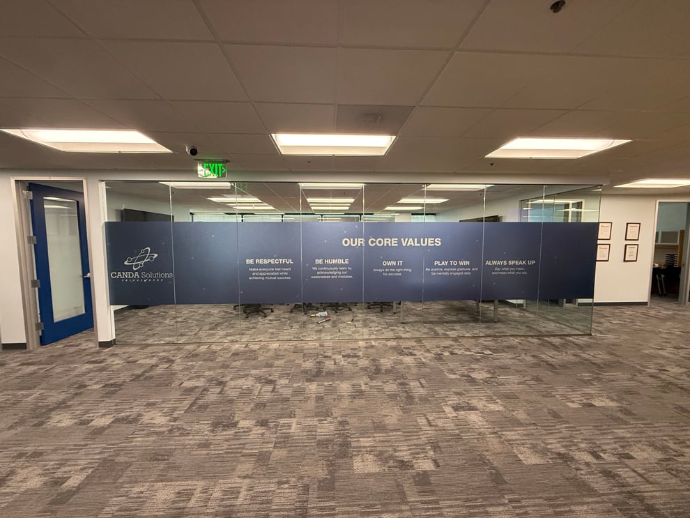 Office branding displays designed with environmental graphic design in Morrisville, NC