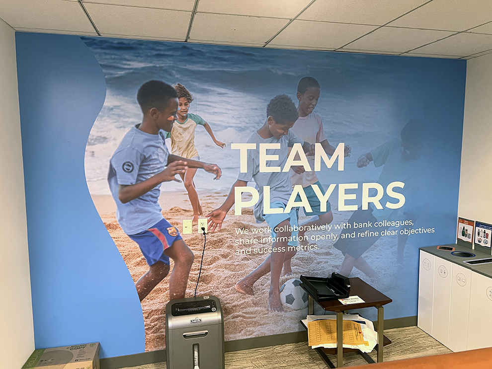 Experiential Graphics in Raleigh, NC designed and installed for office wall branding and directional signage