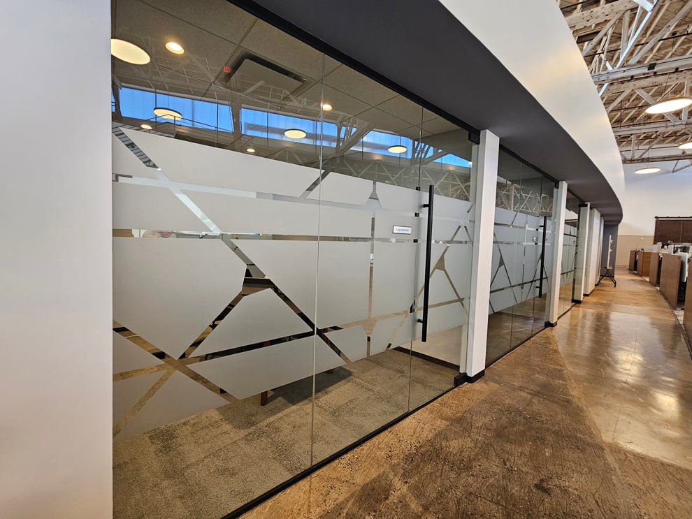 Frosted Vinyl in Burlington, NC designed and installed for window graphics and corporate branding