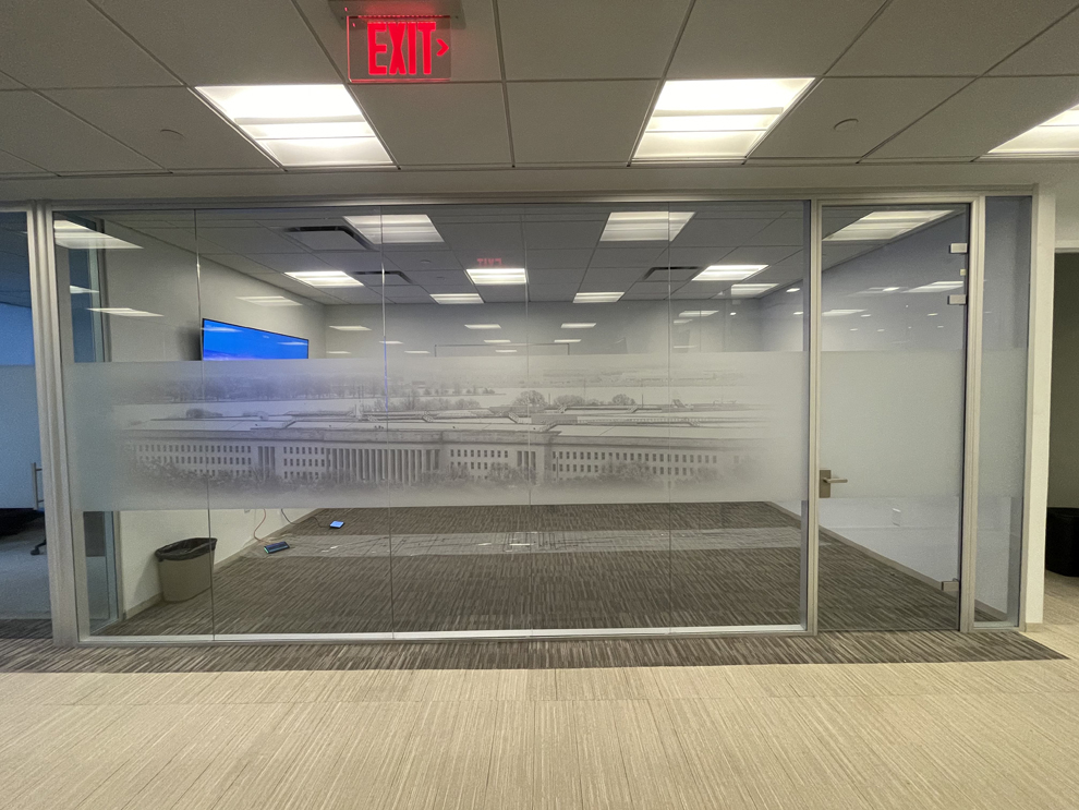 Frosted Vinyl in Greensboro, NC designed and installed for privacy film and meeting room graphics