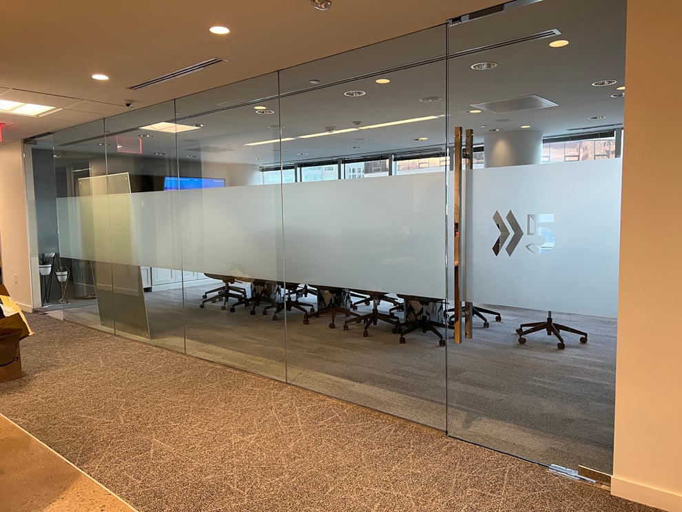 Frosted Vinyl in Morrisville, NC designed and installed for window panels and glass partitions