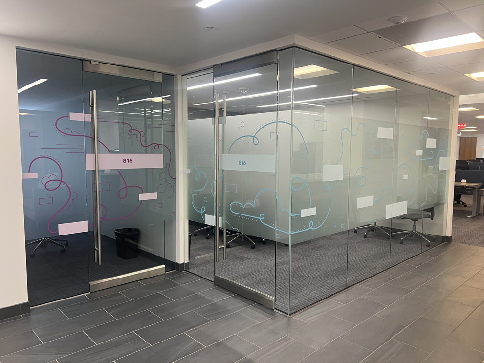 Frosted Vinyl in Orlando, FL designed and installed for office glass and wall branding