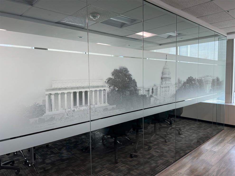 Frosted Vinyl in Richmond, VA designed and installed for custom mural graphics and glass branding