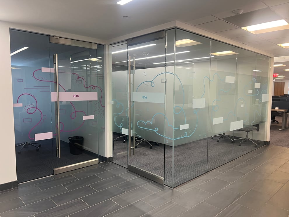 Frosted Vinyl in Richmond, VA designed and installed for office glass and wall branding