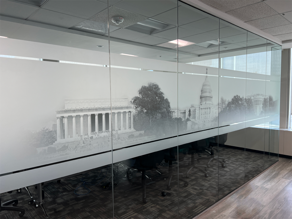 Frosted Vinyl in Winston Salem, NC designed and installed for custom mural graphics and glass branding