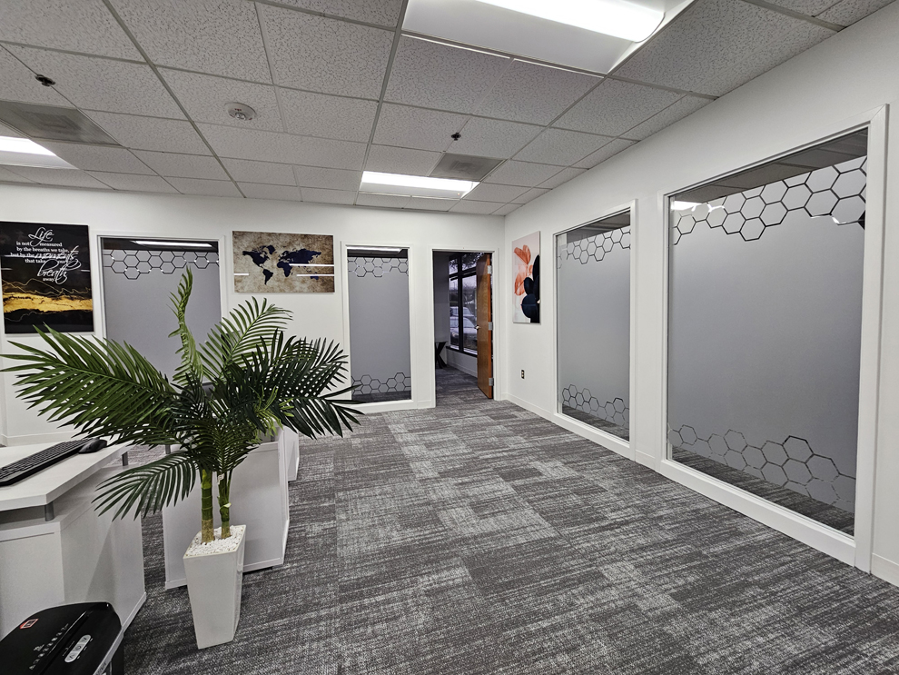 Frosted Vinyl in Winston Salem, NC designed and installed for corporate branding and office déco