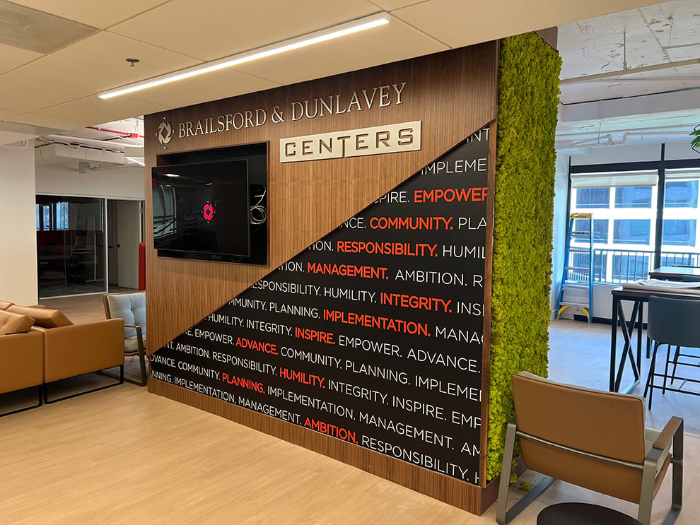 Lobby Signs Cary NC designed and installed as professional workplace lobby graphics and displays