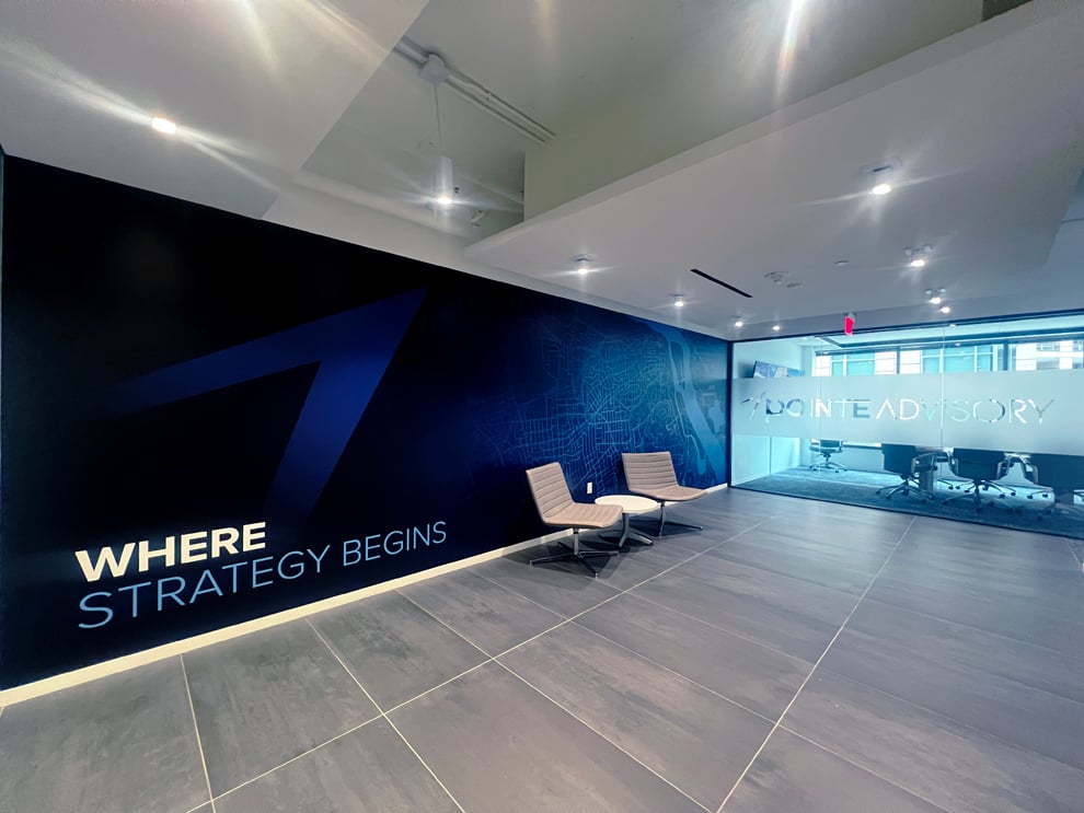 Lobby Signs Cary NC designed and installed using dimensional letters for corporate office interiors
