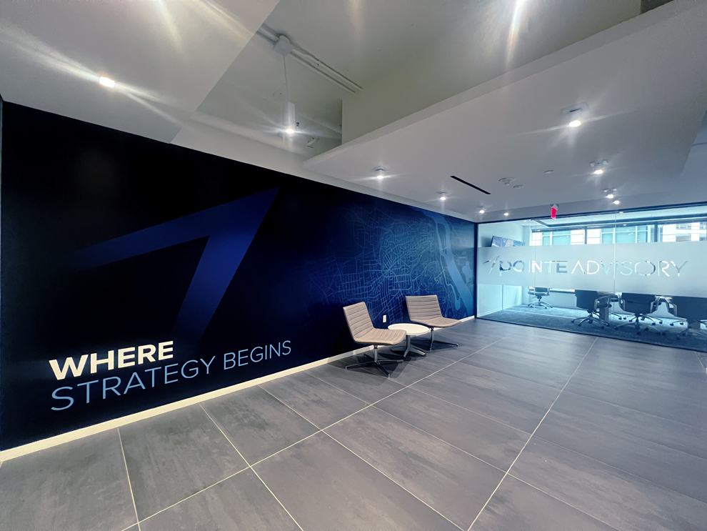 Window Graphics in Winston-Salem, NC designed and installed for corporate interior glass partitions
