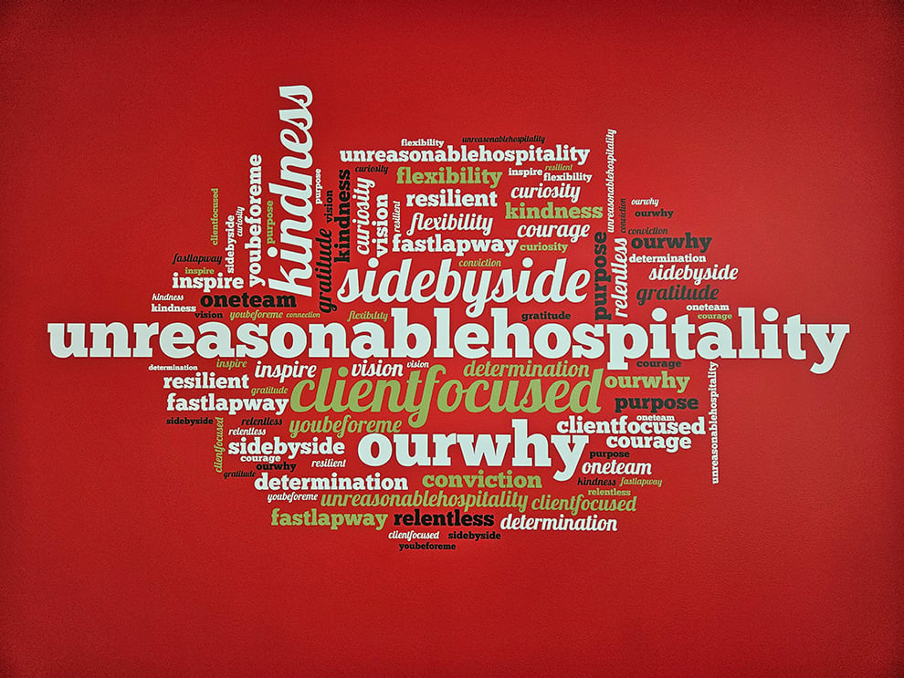 Custom workplace mission statement wall display for office Durham, NC