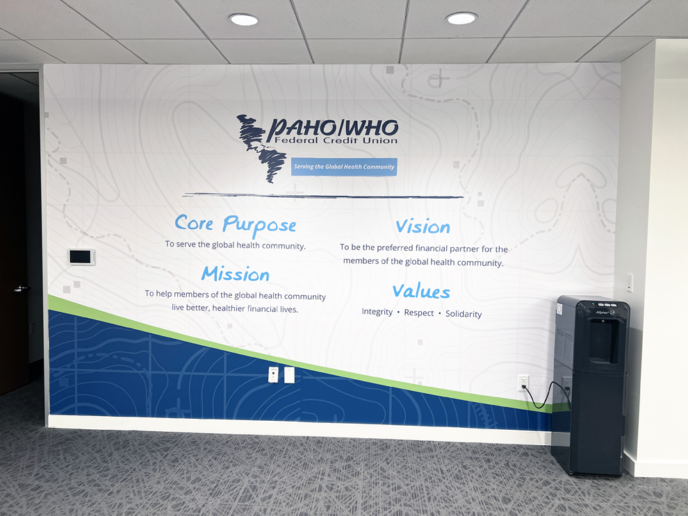 Corporate mission statement wall display installation in Richmond, VA workplace