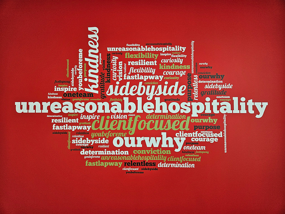 Custom workplace mission statement wall display for office Richmond, VA