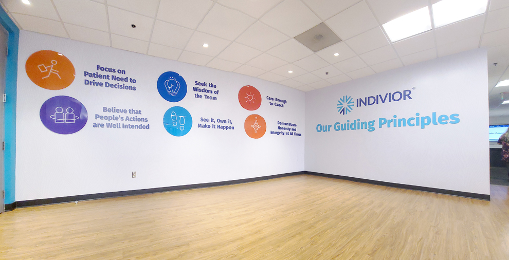 Mission statement wall display installation for workplace branding Winston-Salem, NC