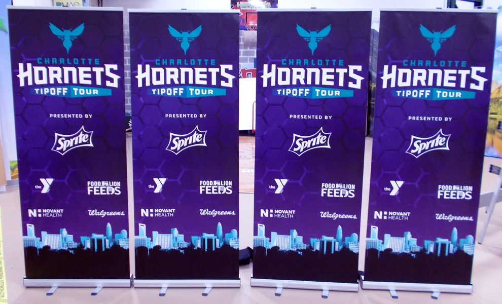 Portable pop-up banner display used at event in Chapel Hill, NC