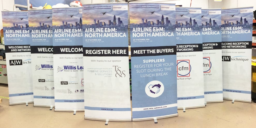Retractable banner display stand designed for retail promotions Decatur, GA