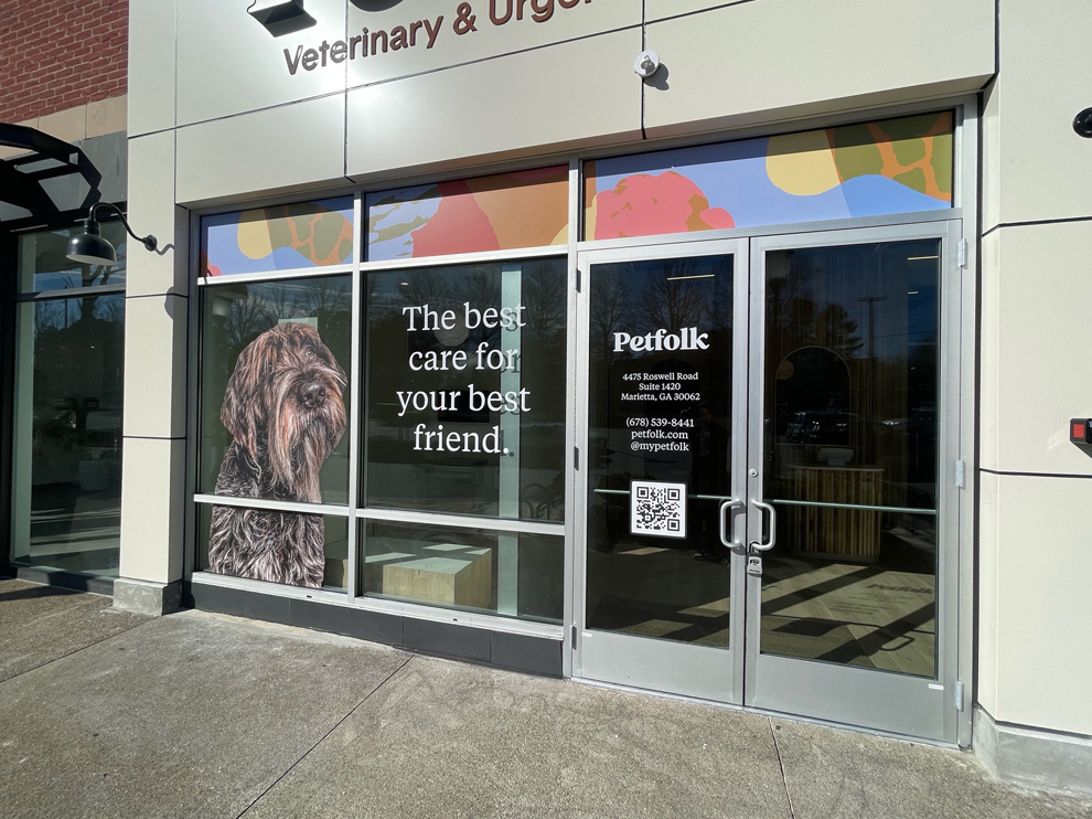 Veterinary storefront graphics with custom branding signage