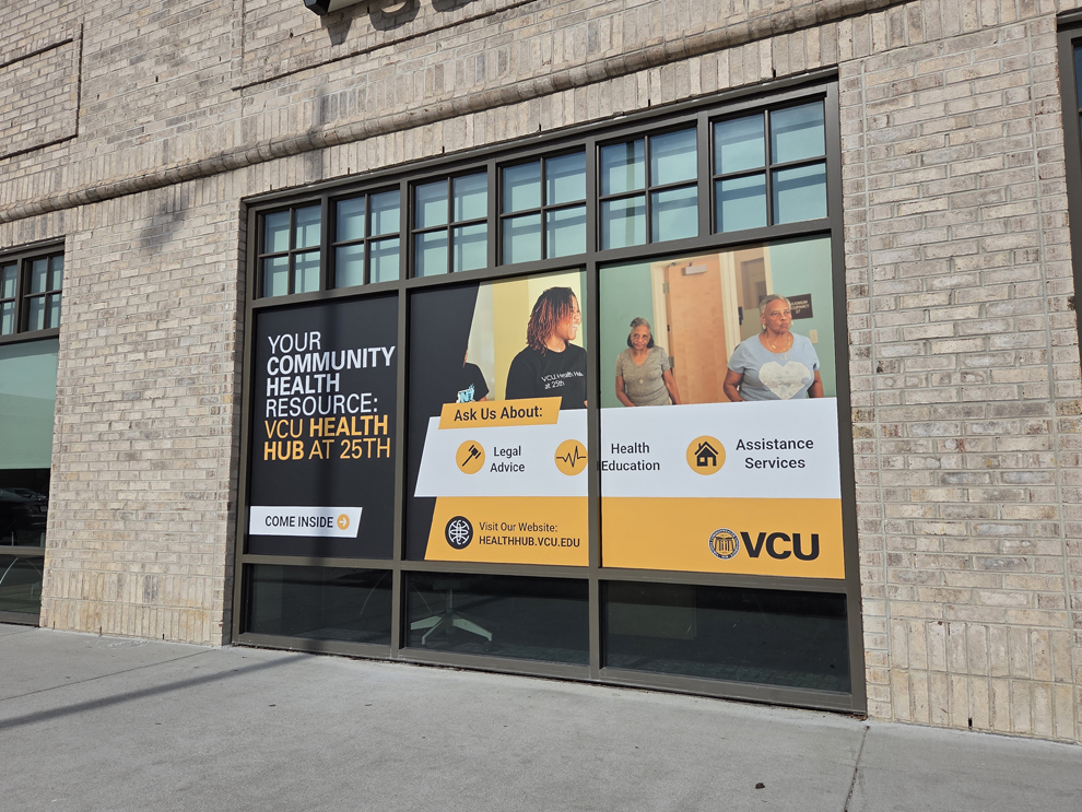 Storefront graphics with wall display and branding signage Virginia Beach, VA
