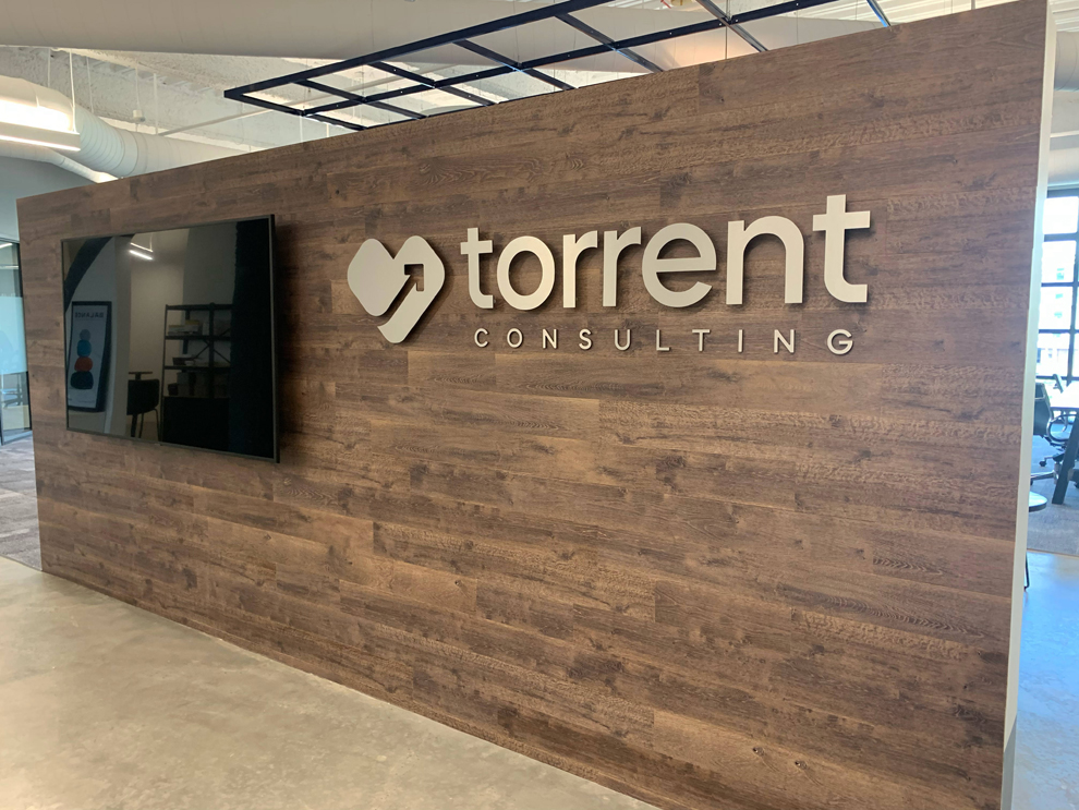 Custom storefront graphics and interior branding for office Virginia Beach, VA