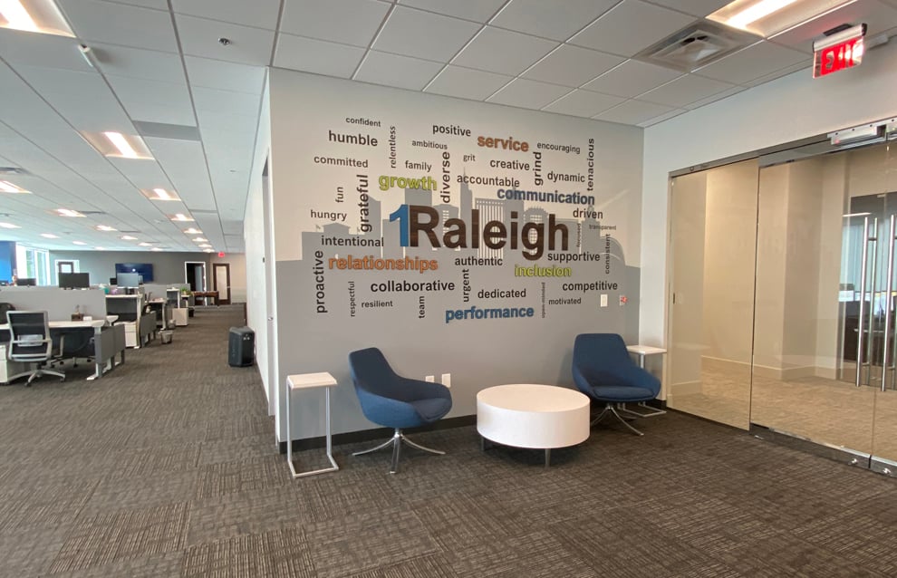 Corporate wall displays in Burlington, NC, workplaces