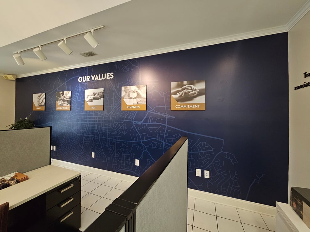 Wall displays with branded graphics in Decatur, GA, workplaces