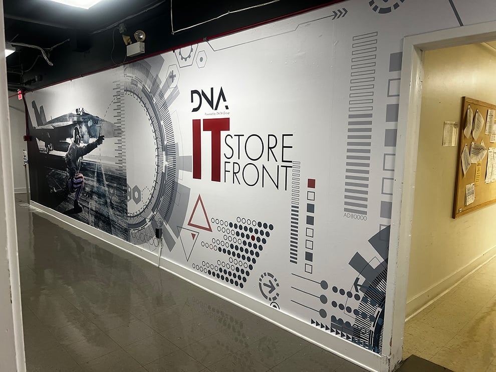 Hallway wall wrap with branded graphics for workplace in Decatur, GA