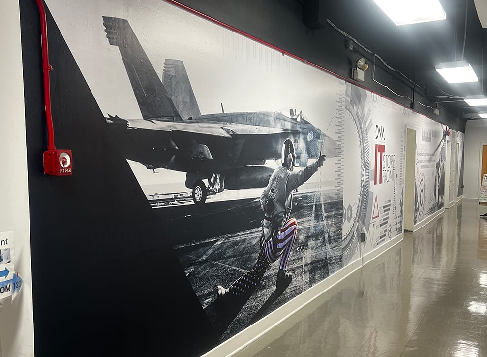 Workplace wall mural with custom branding graphics Decatur, GA office