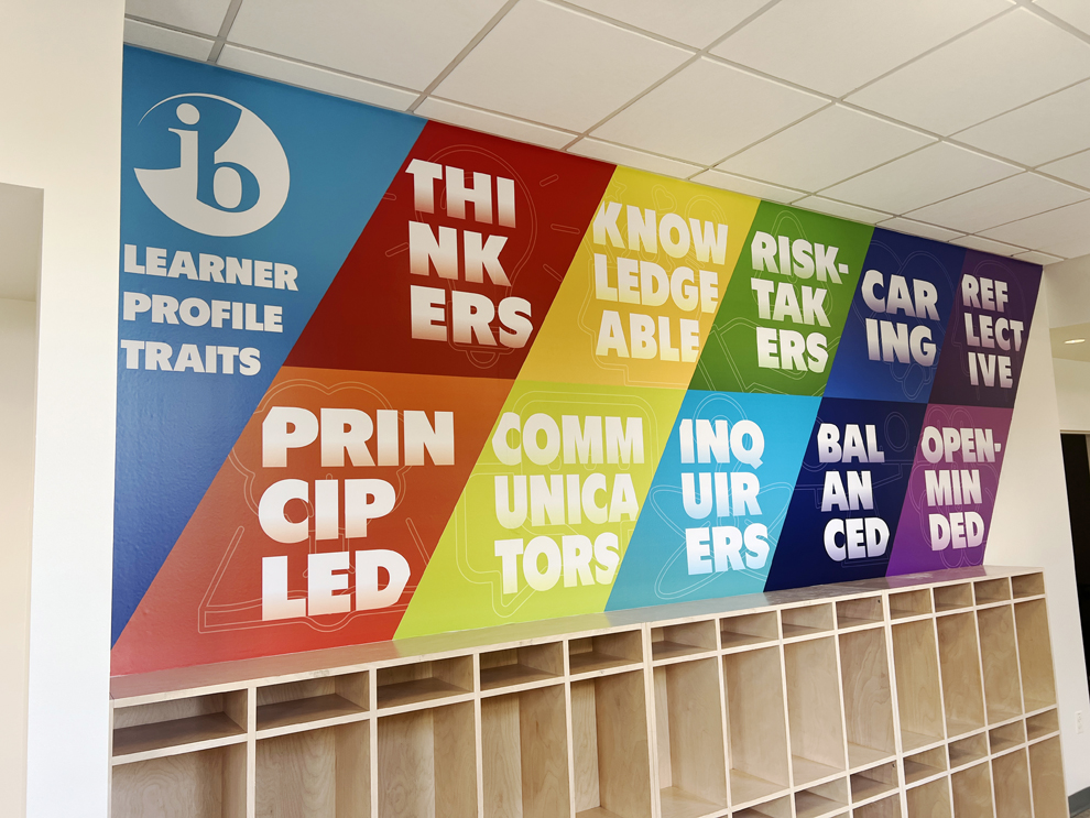 Office lobby wall wrap design for workplace branding in Virginia Beach, VA