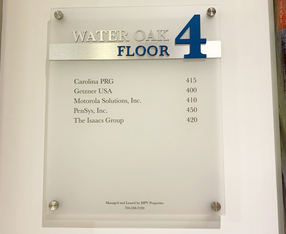 Directional wayfinding signs for corporate buildings in Cary, NC