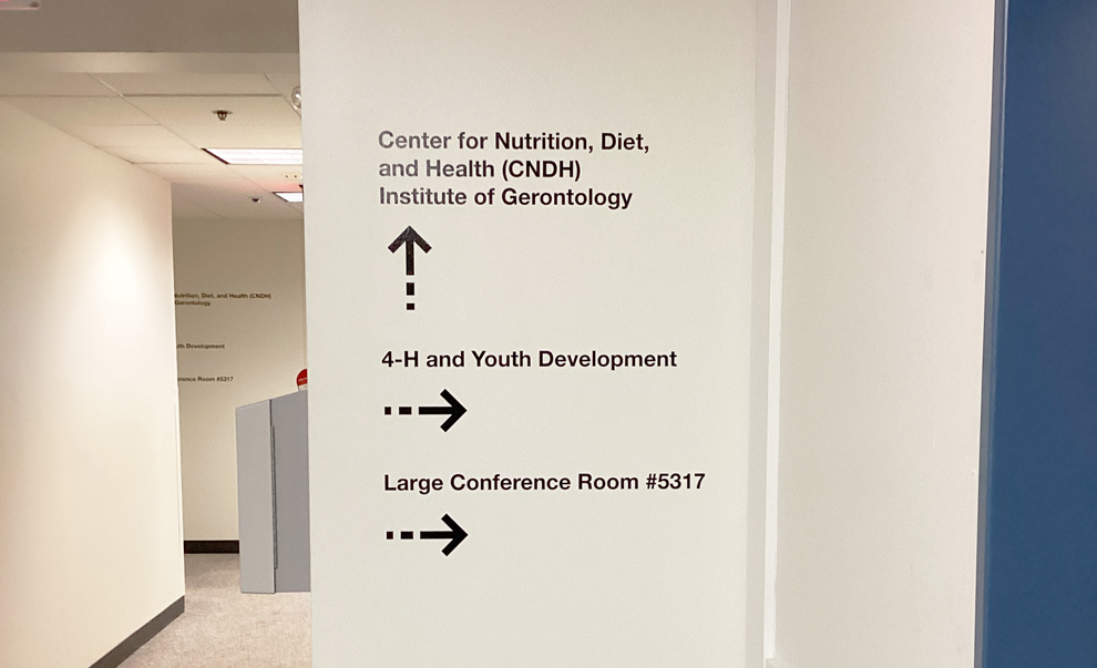 Workplace and office interiors with branded wayfinding signs in Cary, NC