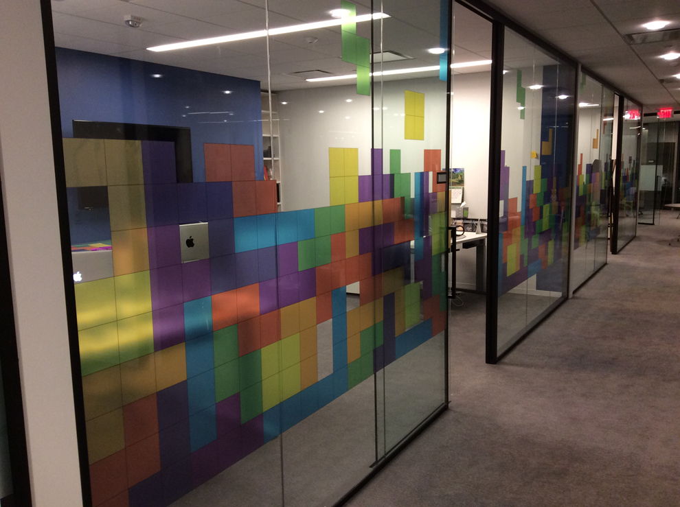 Window Graphics in Decatur, GA designed and installed with decorative patterns for workplace branding