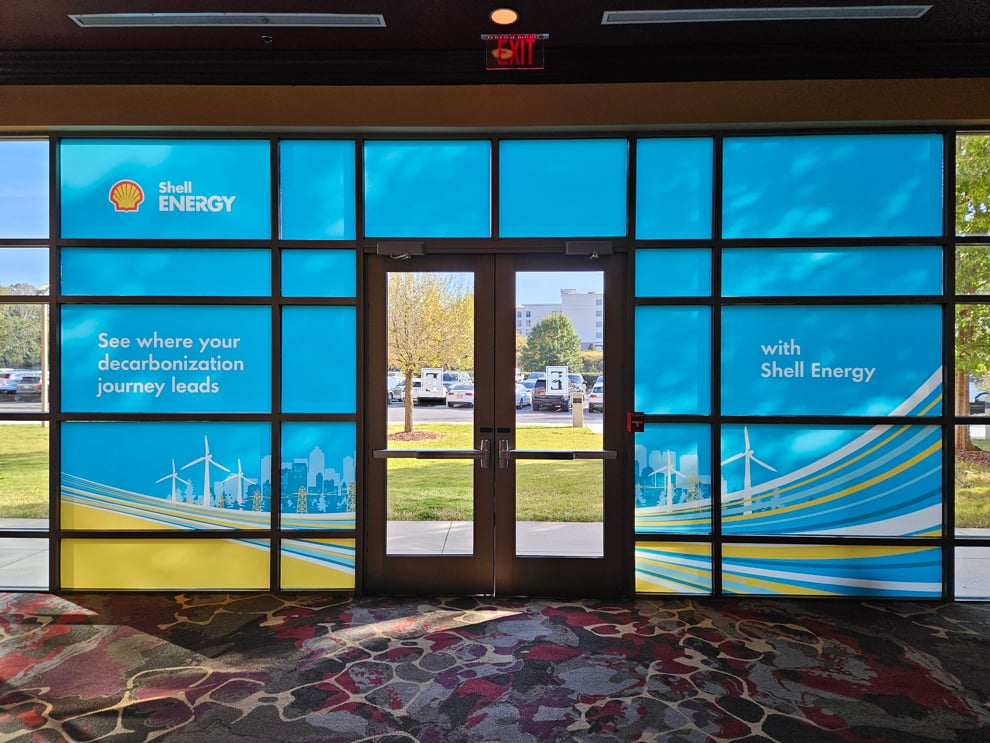 Branded window graphics on office glass walls in Durham, NC