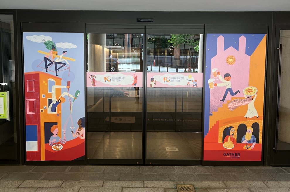 Branded glass window graphics enhancing office interiors in Durham, NC