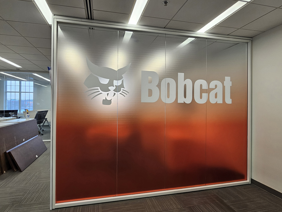 Window Graphics in Hampton, VA designed and installed with frosted vinyl for workplace interiors